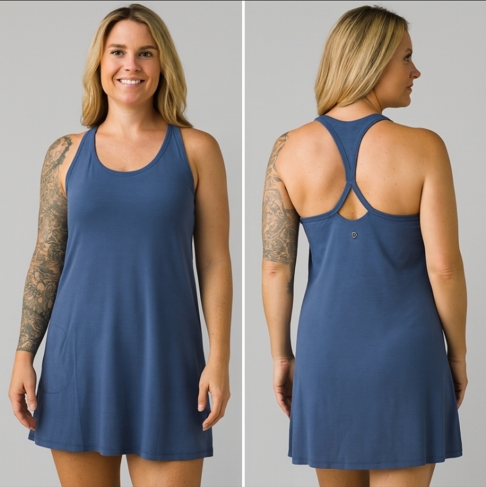 prAna Foundation Racerback Dress Blue Tencel Modal Soft Knit S